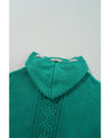 Sea Green Cable Knit V Neck Contrast Drawstring Hooded Sweater - L