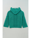 Sea Green Cable Knit V Neck Contrast Drawstring Hooded Sweater - M