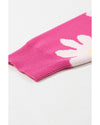 Bright Pink Daisy Flower Crew Neck Long Sleeve Sweater - M