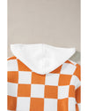 Gold Flame Checkered Split Neck Contrast Kangaroo Pocket Hooded Sweater - L