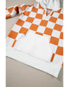 Gold Flame Checkered Split Neck Contrast Kangaroo Pocket Hooded Sweater - L