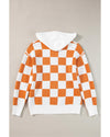 Gold Flame Checkered Split Neck Contrast Kangaroo Pocket Hooded Sweater - L