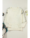 White Contrast Stitch Detail Ribbed Trim Sweater - L