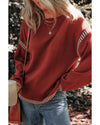 Red Dahlia Color Contrast Trim Drop Shoulder Crew Neck Sweater - S