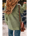 Jungle Green Loose Eyelet V Neck Drop Shoulder Sweater - L