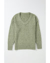 Jungle Green Loose Eyelet V Neck Drop Shoulder Sweater - M
