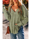 Jungle Green Loose Eyelet V Neck Drop Shoulder Sweater - S