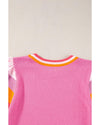 Bright Pink Contrast Flutter Sleeves Knitted Sweater T Shirt - M