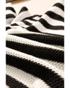 White Stripe V Neck Pocketed Drawstring Hooded Sweater - M