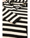 White Stripe V Neck Pocketed Drawstring Hooded Sweater - M