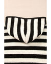 White Stripe V Neck Pocketed Drawstring Hooded Sweater - XL