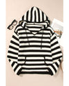 White Stripe V Neck Pocketed Drawstring Hooded Sweater - XL