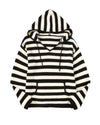 White Stripe V Neck Pocketed Drawstring Hooded Sweater - XL