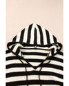White Stripe V Neck Pocketed Drawstring Hooded Sweater - XL