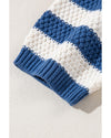Blue Stripe V Neck Pocketed Drawstring Hooded Sweater - 2XL