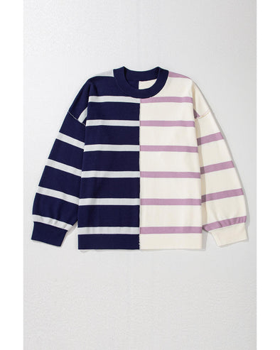 Blue Stripe Colorblock Oversized Sweater - XL