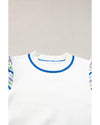 White Crochet Striped Bubble Sleeve Knit Sweater - M