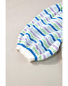 White Crochet Striped Bubble Sleeve Knit Sweater - M