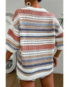 Multicolour Striped Hollow Out Half Sleeve Knitted Sweater - M