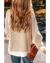 Chestnut Striped Textured Knit Contrast Edge Loose Sweater - L