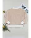 Chestnut Striped Textured Knit Contrast Edge Loose Sweater - L