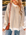 Chestnut Striped Textured Knit Contrast Edge Loose Sweater - L