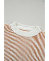 Chestnut Striped Textured Knit Contrast Edge Loose Sweater - L