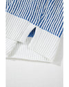 Dark Blue Striped Textured Knit Contrast Edge Loose Sweater - 2XL