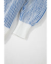 Dark Blue Striped Textured Knit Contrast Edge Loose Sweater - 2XL