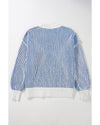 Dark Blue Striped Textured Knit Contrast Edge Loose Sweater - 2XL