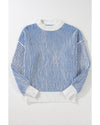 Dark Blue Striped Textured Knit Contrast Edge Loose Sweater - 2XL