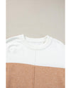 Straw Yellow Colorblock Ribbed Trim Round Neck Sweater - M