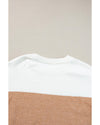 Straw Yellow Colorblock Ribbed Trim Round Neck Sweater - M