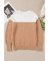 Straw Yellow Colorblock Ribbed Trim Round Neck Sweater - M