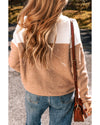 Straw Yellow Colorblock Ribbed Trim Round Neck Sweater - M