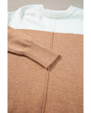 Straw Yellow Colorblock Ribbed Trim Round Neck Sweater - M