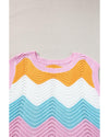 Multicolour Striped Colorblock Scalloped Hem Knitted Vest - S
