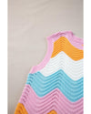 Multicolour Striped Colorblock Scalloped Hem Knitted Vest - S