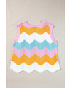 Multicolour Striped Colorblock Scalloped Hem Knitted Vest - S