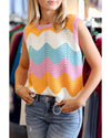 Multicolour Striped Colorblock Scalloped Hem Knitted Vest - XL