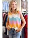 Multicolour Striped Colorblock Scalloped Hem Knitted Vest - XL