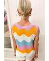 Multicolour Striped Colorblock Scalloped Hem Knitted Vest - XL
