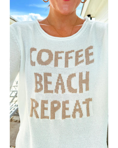 White COFFEE BEACH REPEAT Graphic Sweater - XL