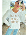 White COFFEE BEACH REPEAT Graphic Sweater - XL