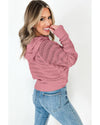 Peach Blossom Pointelle Knit Raglan Sleeve Hooded Sweater - M