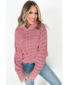 Peach Blossom Pointelle Knit Raglan Sleeve Hooded Sweater - M