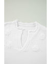 White Flower Detail Knitted Notched Neck Sweater - M