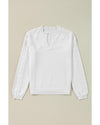 White Flower Detail Knitted Notched Neck Sweater - M