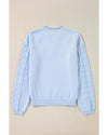 Beau Blue Flower Detail Knitted Notched Neck Sweater - S