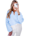Beau Blue Flower Detail Knitted Notched Neck Sweater - S